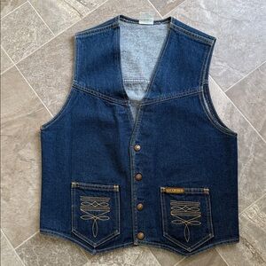Vintage 1980s Men's western Denim Vest Embroidered Pockets M/L